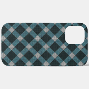 Tartan style in grey cyano and light carved relief iPhone 12 pro max case