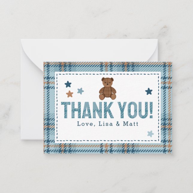 Tartan Teddy Bear 1st Birthday or Baby Shower Card (Front)