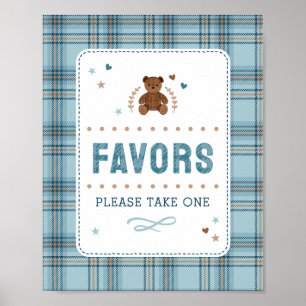 Tartan Teddy Bear, Baby Boy Shower FAVOR SIGN