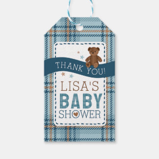 Tartan Teddy Bear, Baby Boy Shower FAVOR TAG