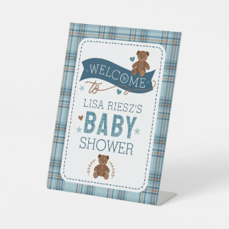 Tartan Teddy Bear Baby Shower Custom Pedestal Sign