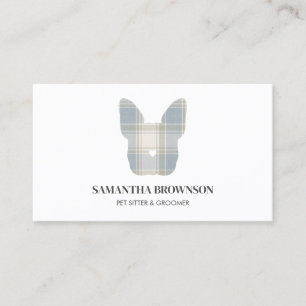 Tartan Texture French BullDog Pet Sitting Business Card
