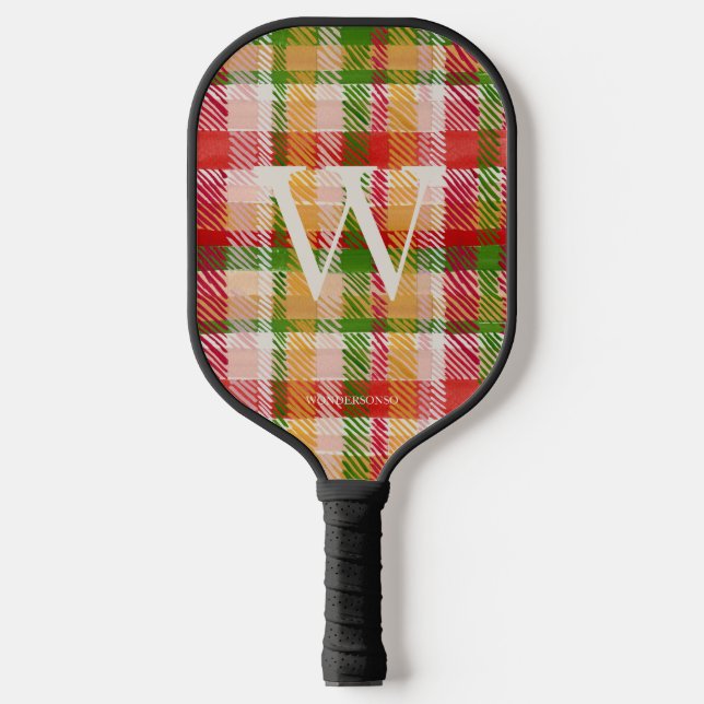 Tartan Texture Monogrammed Name Pickleball Paddle (Front)