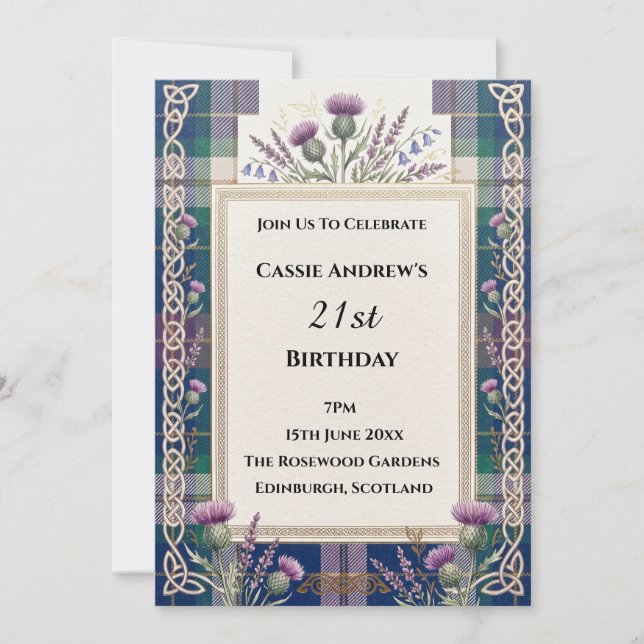 Tartan Thistle Milestone Birthday Invitation (Front)