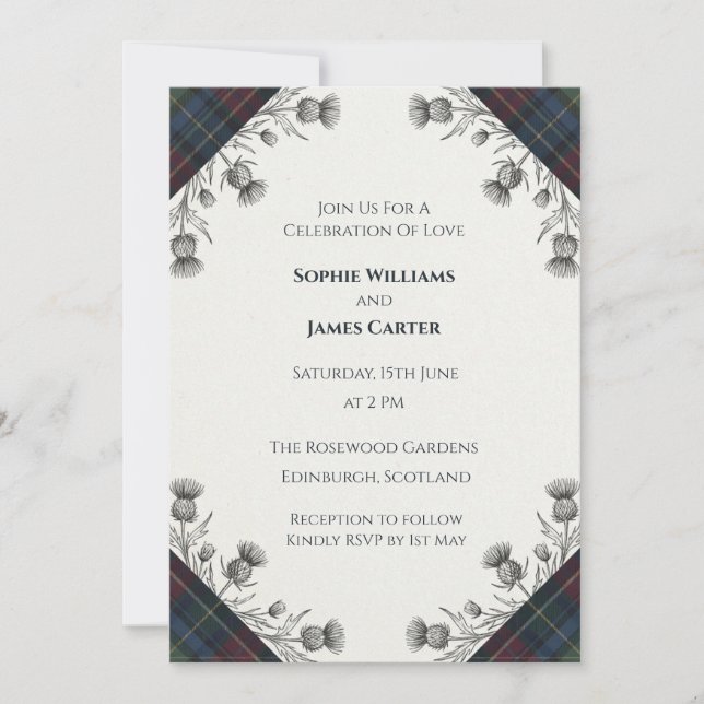 Tartan Thistle Scottish Wedding Invitation (Front)