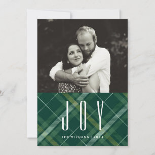Tartan Tidings JOY Plaid Gingham Holiday PhotoCard Card