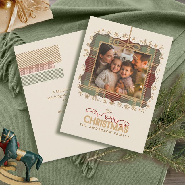 Tartan Trim Christmas One Photo Message ID1141A Holiday Card (Creator Uploaded)