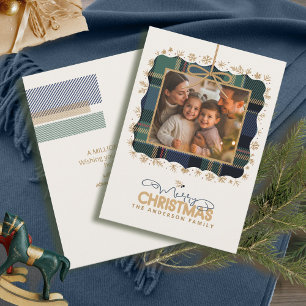 Tartan Trim Christmas One Photo Message ID1141B Holiday Card