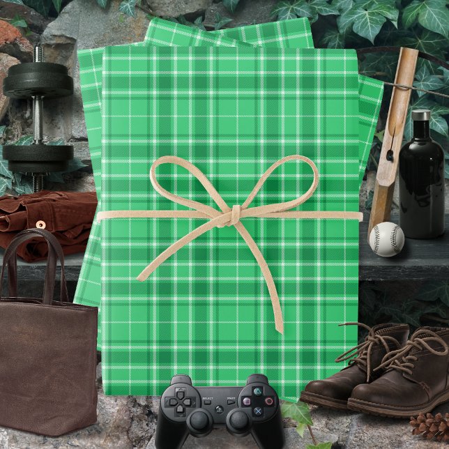 Tartan - Vibrant Medium Green to Dark Green Wrapping Paper Sheet (Tartan - Vibrant Medium Green to Dark Green Wrapping Paper Sheets by Leapfroglisics Shop)