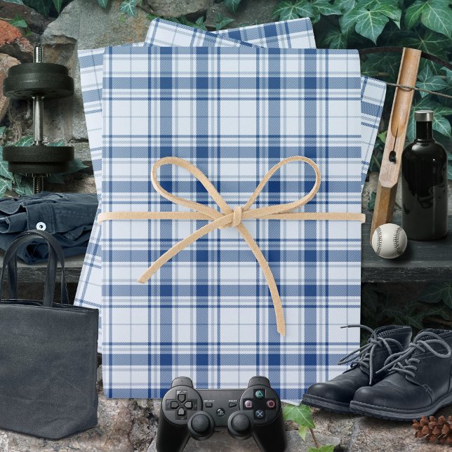 Tartan - Vibrant Pastel blue to Navy Blue Wrapping Paper Sheet (Tartan - Vibrant Pastel blue to Navy Blue Wrapping Paper Sheets by Leapfroglisics Shop)