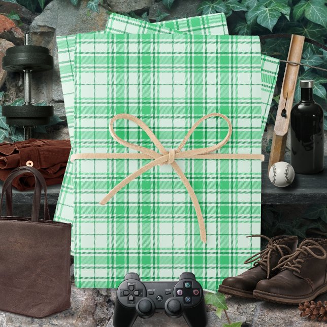 Tartan - Vibrant Pastel Green to Dark Green Wrapping Paper Sheet (Tartan - Vibrant Pastel Green to Dark Green Wrapping Paper Sheets by Leapfroglisics Shop)