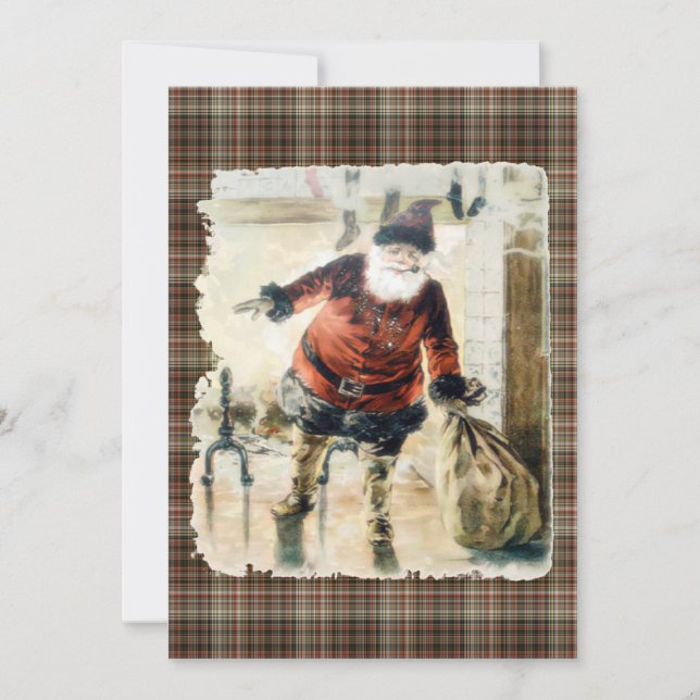 Tartan Vintage Santa Claus Invitation (Front)