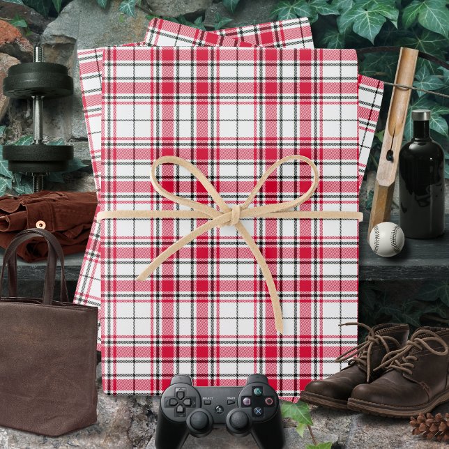 Tartan - White-Red-Black Wrapping Paper Sheet (Tartan - White-Red-Black Wrapping Paper Sheets by Leapfroglisics Shop)