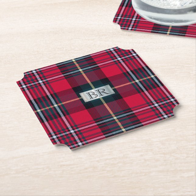 Tartan with (or without) your Initials Paper Coaster (Angled)