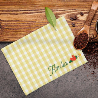 Tartan yellow simple wildflower pattern name tea towel
