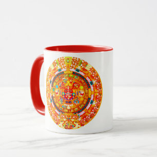 tasa con el calendario azteca en tonos rojos mug