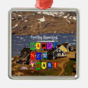 Tasiilaq, Greenland - Happy New Year, Metal Tree Decoration
