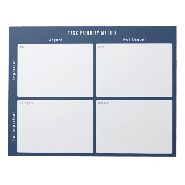 Task Priority and planner Matrix (dark blue) Notepad (Front)