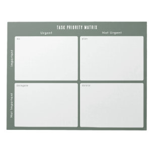 Task Priority and planner Matrix (Green) Notepad