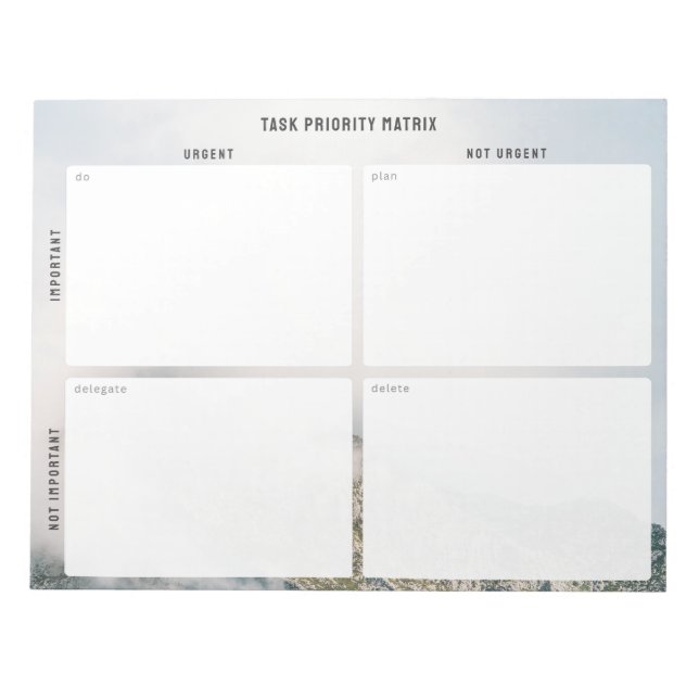 Task Priority and planner Matrix (mountain) Notepad (Front)