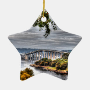 TASMAN BRIDGE HOBART TASMANIA AUSTRALIA CERAMIC TREE DECORATION