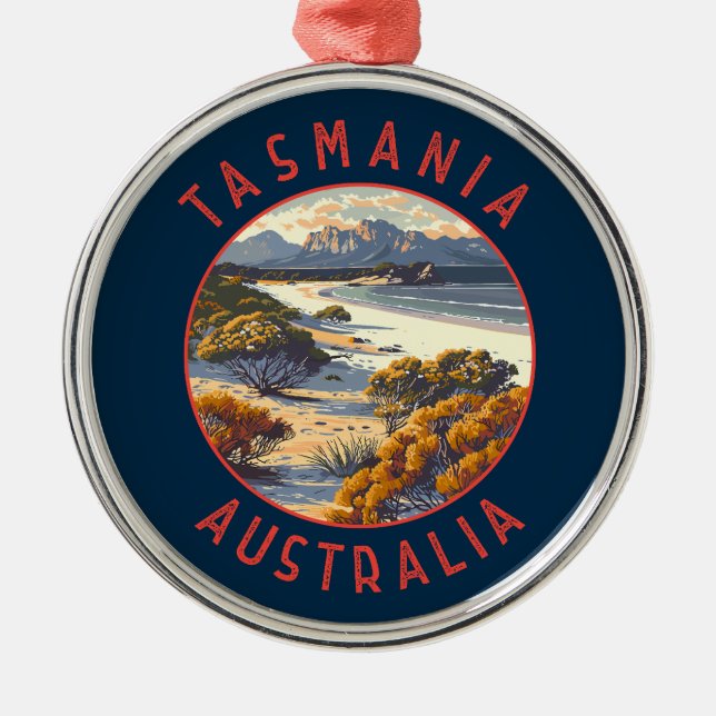 Tasmania Australia Retro Distressed Circle Metal Tree Decoration (Front)