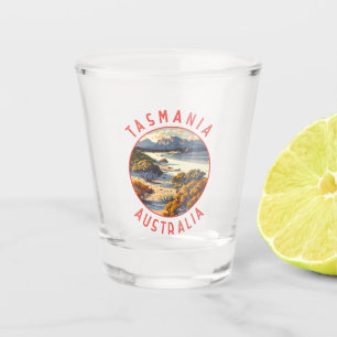 Tasmania Australia Retro Distressed Circle Shot Glass