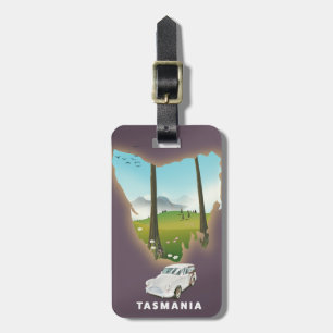 Tasmania illustrated map travel poster. luggage tag
