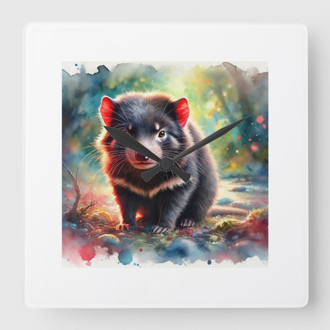 Tasmanian Devil 240824AREF116 - Watercolor Square Wall Clock (Front)