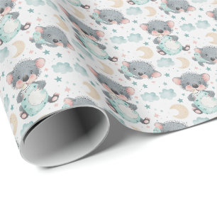 Tasmanian Devil Baby Pastel Watercolor Pattern Wrapping Paper