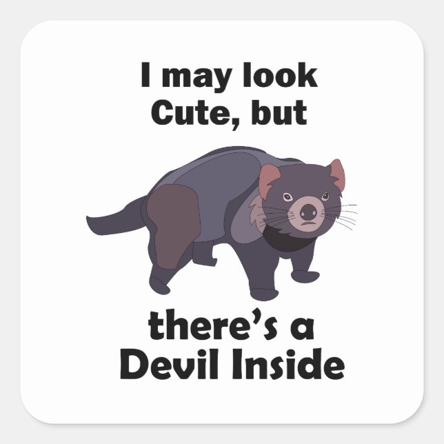 Tasmanian Devil Cute Devil Inside Funny Marsupial Square Sticker (Front)