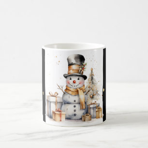 Tasse Snowman Watercolor Stripes Black Gold Var05 Coffee Mug