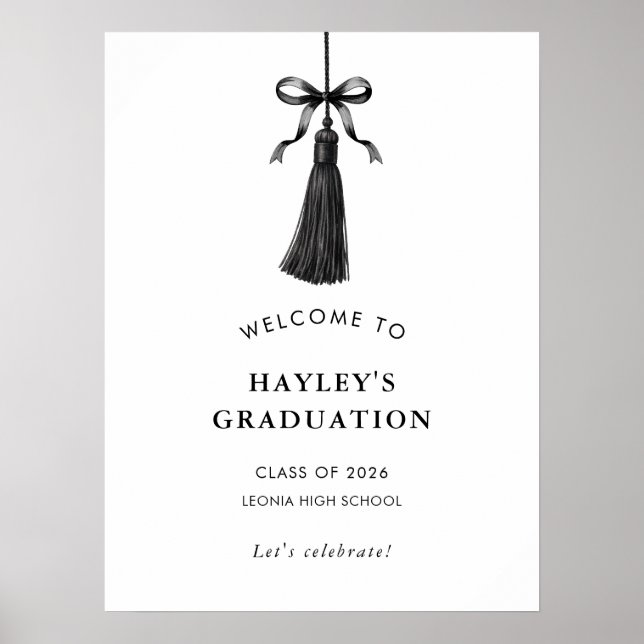 Tassel Black Bow Graduation Party Welcome Poster (Front)