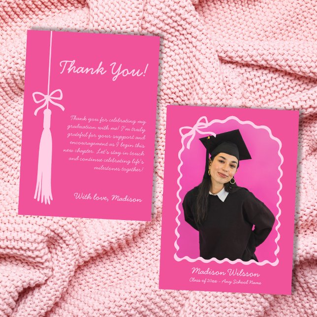Tassel & Bow Pink Grad Photo 2025 Graduation Thank You Card (Tassel & Bow Pink Grad Photo 2025 Graduation Thank You Card)