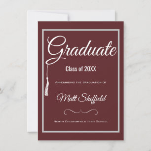 Tassel Graduation Announcement Grey and Maroon