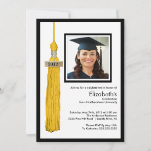 Tassel Photo Graduation Invitation Gold & White