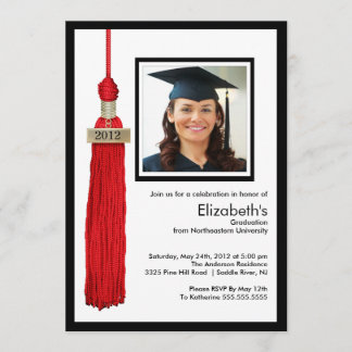 Tassel Photo Graduation Invitation Red & White