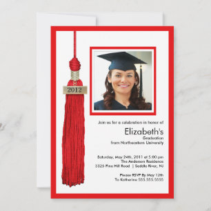 Tassel Photo Graduation Invitation Red & White