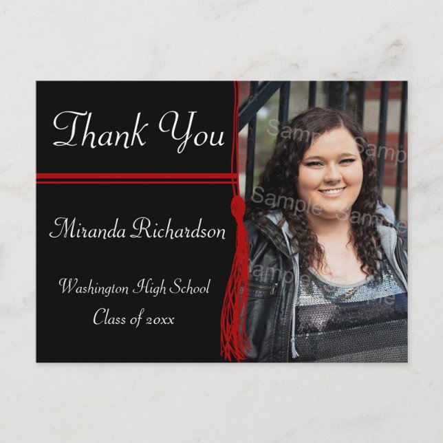 Tassel Red & Black Graduation Party Announcement Postcard (Front)