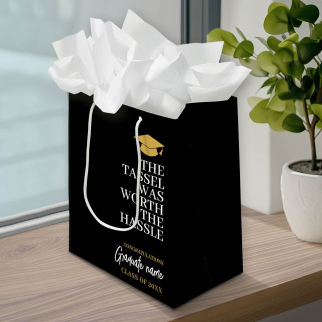 Tassel Was Worth the Hassle - Modern Graduation Medium Gift Bag (Custom Graduation Gift Bag with a pace for the graduate's name)