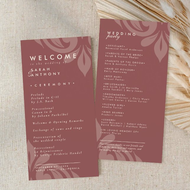 Tasteful Elegant Damask CopperRust Wedding Program (Creator Uploaded)