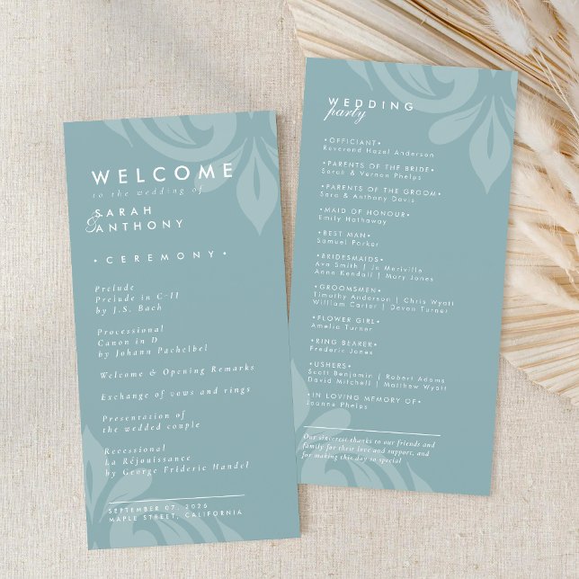 Tasteful Elegant Damask PewterBlue Wedding Program (Creator Uploaded)