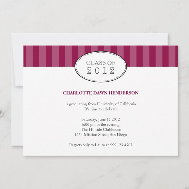 Tasteful maroon stripe graduation class invitation (Front)