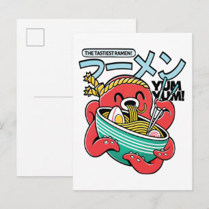 Tastiest Ramen Octopus – Fun Kawaii Noodle Postcard