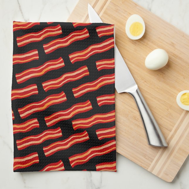 Tasty Bacon Strips Pattern Tea Towel (Quarter Fold)