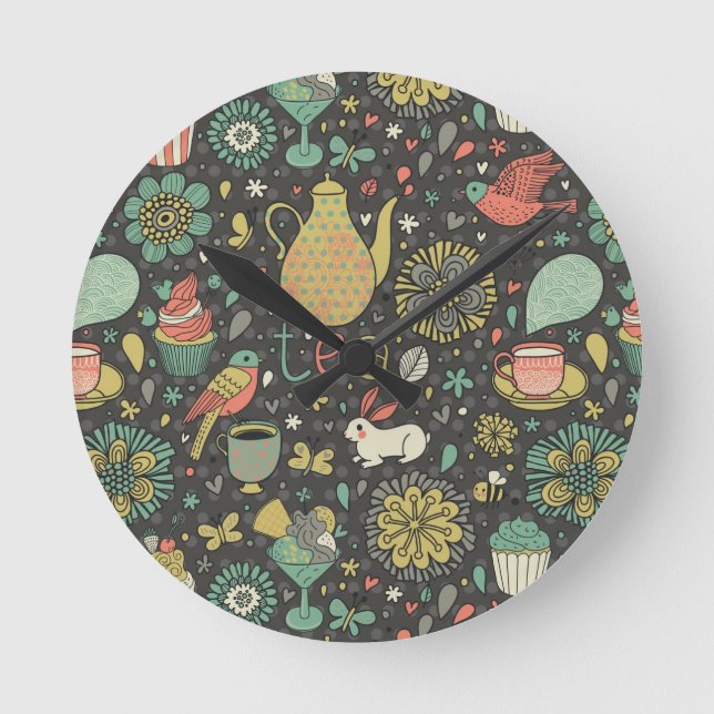Tasty bright Tea Card Round Clock (Front)