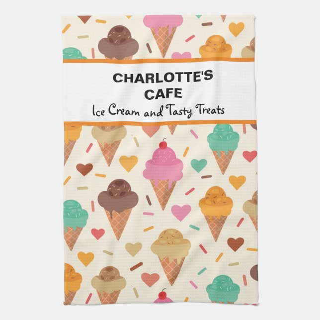 Tasty Colorful Ice Cream  Pattern custom name   Tea Towel (Vertical)