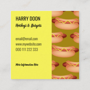 Tasty Fast Food Hotdog Template  Square Business Card