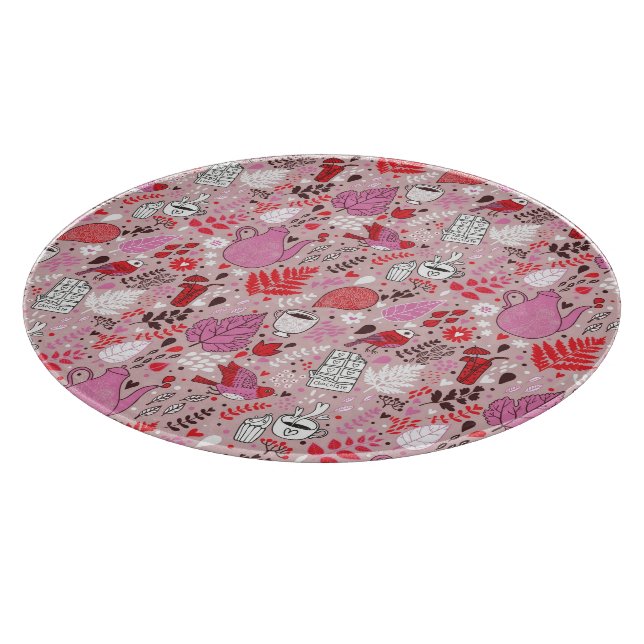 Tasty pattern with birds and flowers cutting board (Corner)