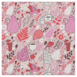 Tasty pattern with birds and flowers fabric